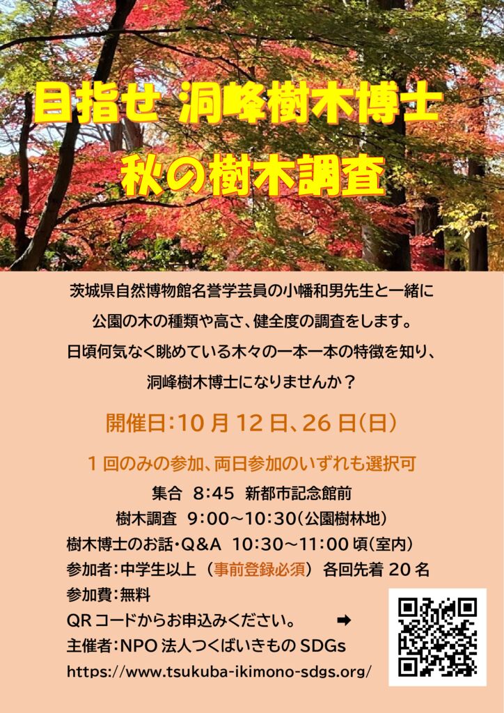 NPO法人つくばいきものSDGs主催】秋の樹木調査 in 洞峰公園 | 洞峰公園