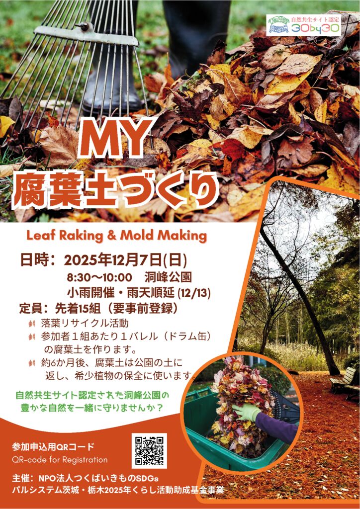 NPO法人つくばいきものSDGs主催】MY 腐葉土づくり at 洞峰公園 | 洞峰