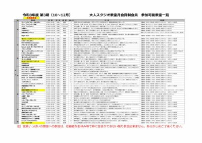 体スタ継続案内 裏面・持ち物表・単価表・スタジオ月会費のサムネイル